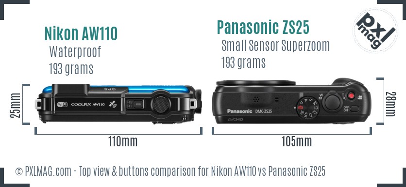 Nikon AW110 vs Panasonic ZS25 top view buttons comparison