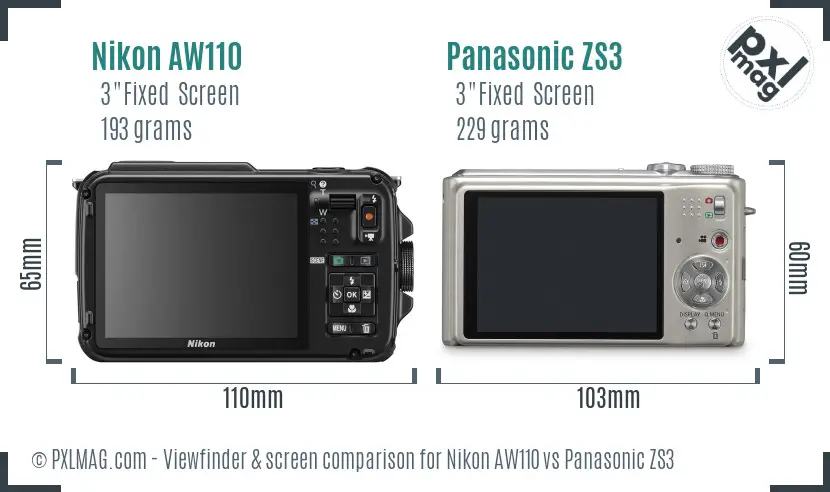 Nikon AW110 vs Panasonic ZS3 Screen and Viewfinder comparison