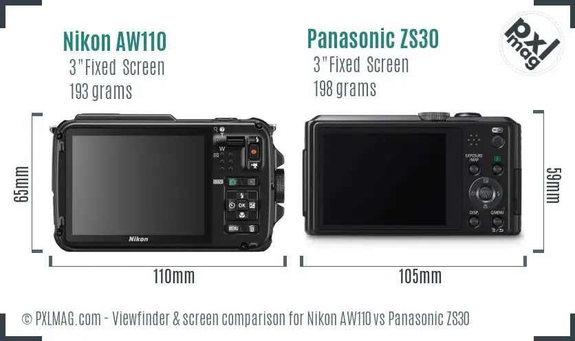Nikon AW110 vs Panasonic ZS30 Screen and Viewfinder comparison