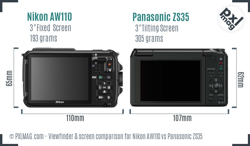 Nikon AW110 vs Panasonic ZS35 Screen and Viewfinder comparison