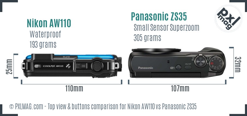 Nikon AW110 vs Panasonic ZS35 top view buttons comparison