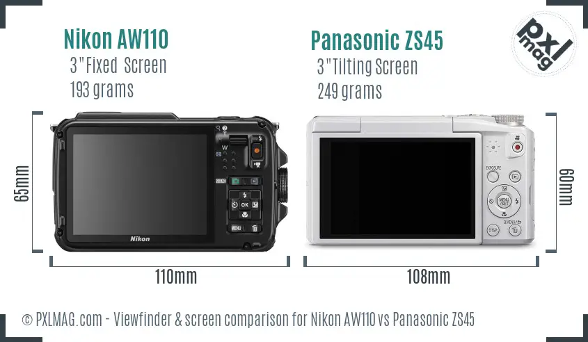 Nikon AW110 vs Panasonic ZS45 Screen and Viewfinder comparison Nikon AW110 vs Panasonic ZS45 Screen and Viewfinder comparison