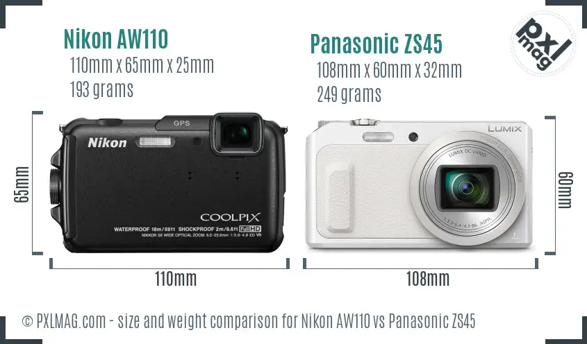 Nikon AW110 vs Panasonic ZS45 size comparison Nikon AW110 vs Panasonic ZS45 size comparison