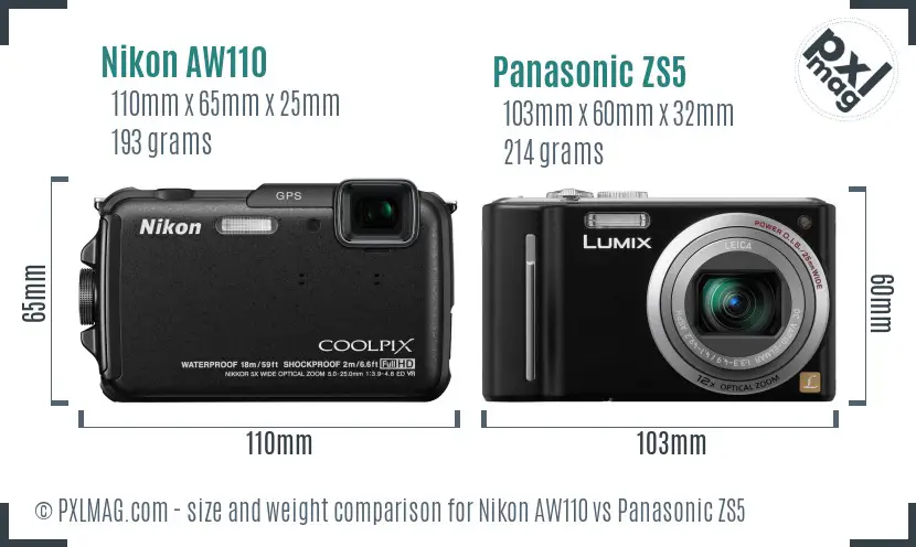 Nikon AW110 vs Panasonic ZS5 size comparison