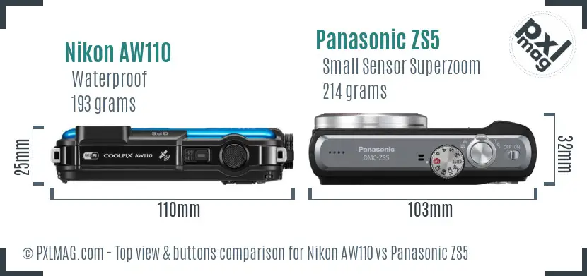 Nikon AW110 vs Panasonic ZS5 top view buttons comparison