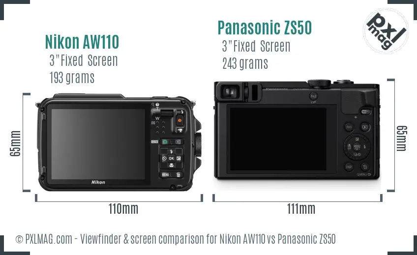 Nikon AW110 vs Panasonic ZS50 Screen and Viewfinder comparison Nikon AW110 vs Panasonic ZS50 Screen and Viewfinder comparison