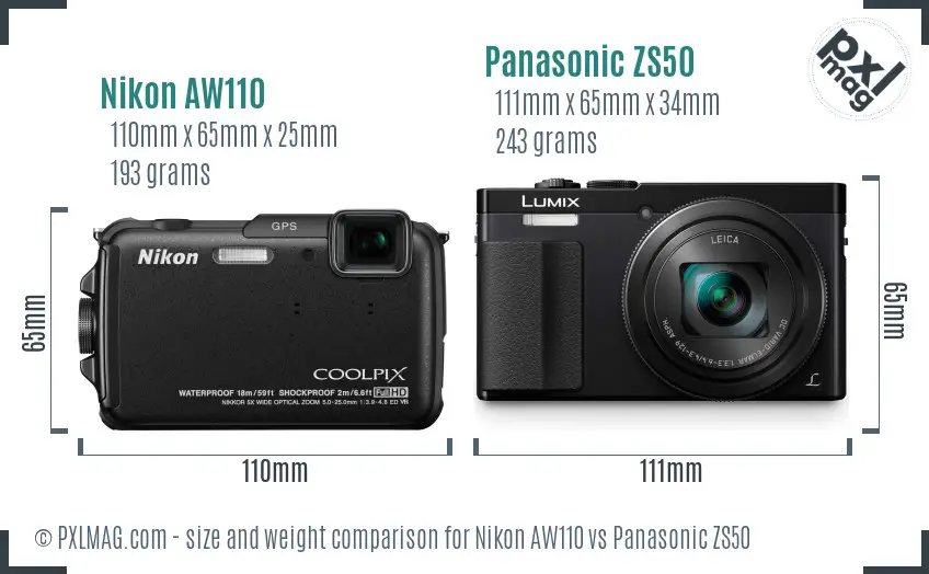 Nikon AW110 vs Panasonic ZS50 size comparison Nikon AW110 vs Panasonic ZS50 size comparison