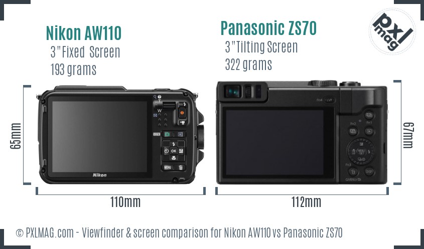 Nikon AW110 vs Panasonic ZS70 Screen and Viewfinder comparison