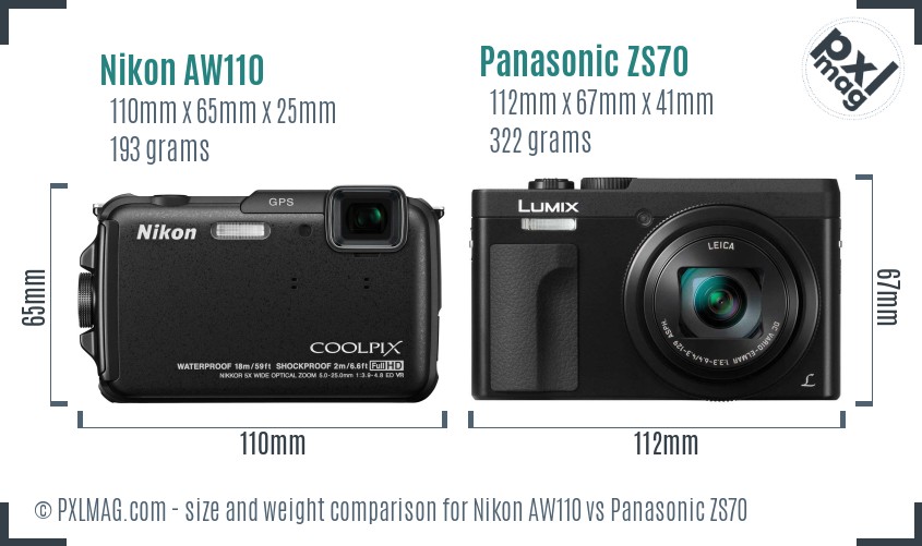 Nikon AW110 vs Panasonic ZS70 size comparison Nikon AW110 vs Panasonic ZS70 size comparison