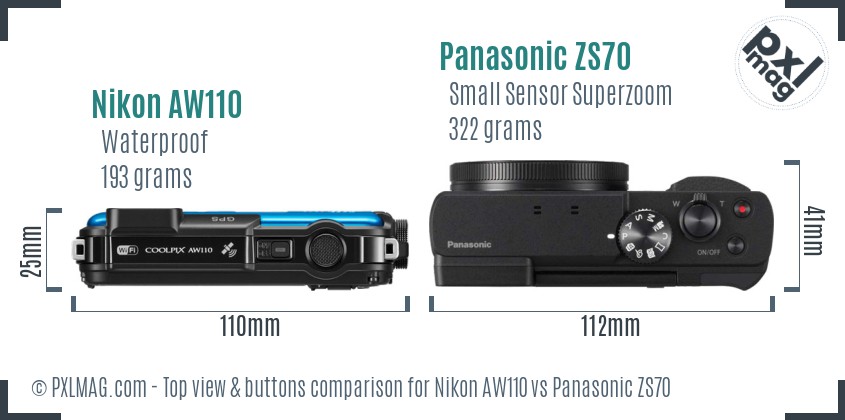 Nikon AW110 vs Panasonic ZS70 top view buttons comparison