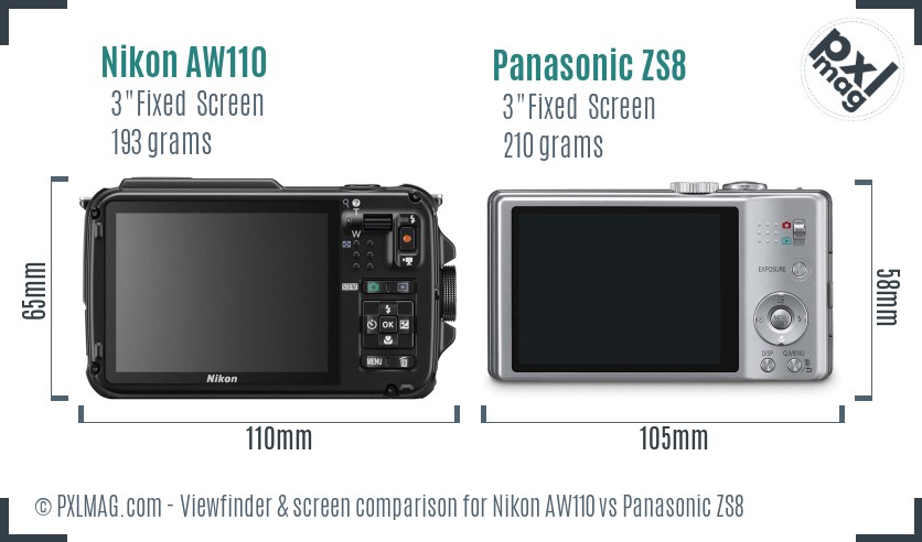 Nikon AW110 vs Panasonic ZS8 Screen and Viewfinder comparison