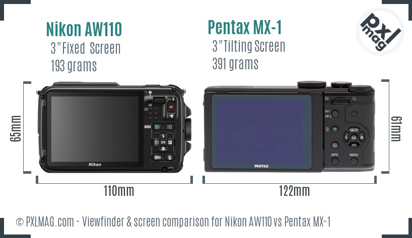 Nikon AW110 vs Pentax MX-1 Screen and Viewfinder comparison