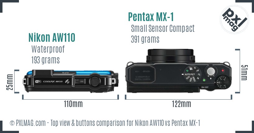 Nikon AW110 vs Pentax MX-1 top view buttons comparison