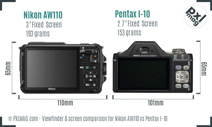 Nikon AW110 vs Pentax I-10 Screen and Viewfinder comparison