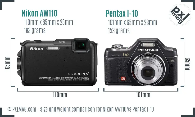 Nikon AW110 vs Pentax I-10 size comparison