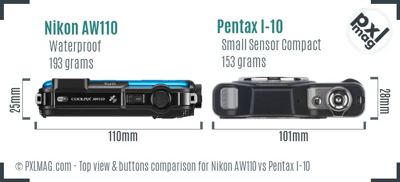 Nikon AW110 vs Pentax I-10 top view buttons comparison