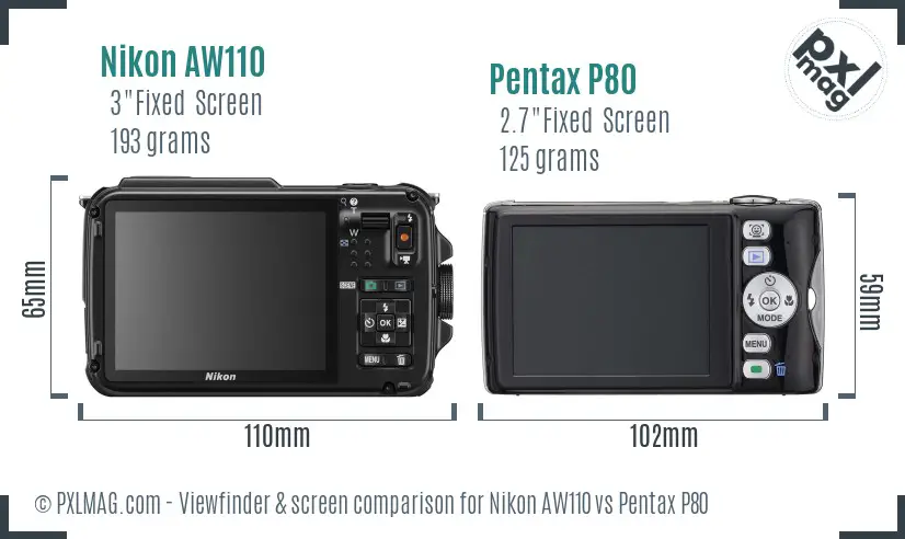 Nikon AW110 vs Pentax P80 Screen and Viewfinder comparison