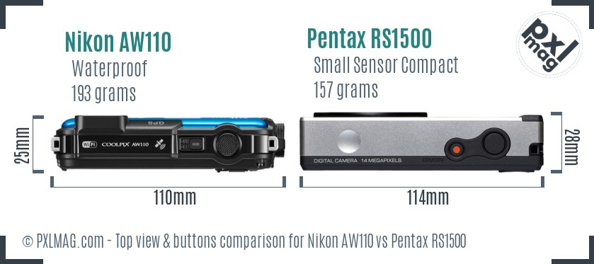 Nikon AW110 vs Pentax RS1500 top view buttons comparison