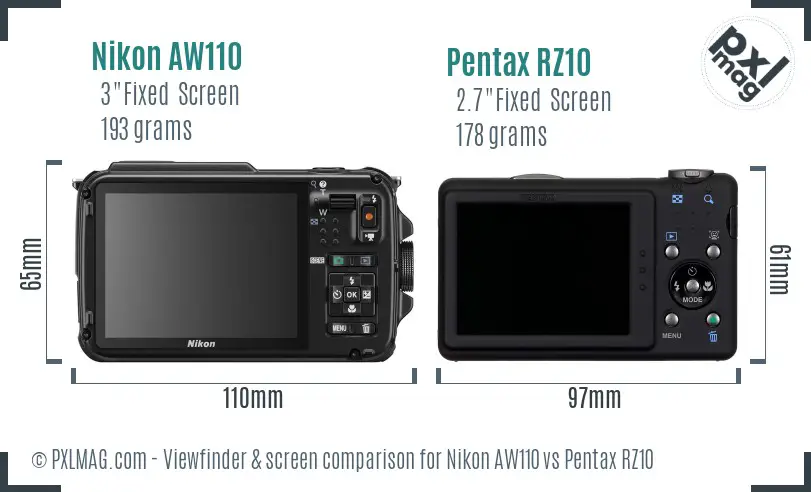 Nikon AW110 vs Pentax RZ10 Screen and Viewfinder comparison