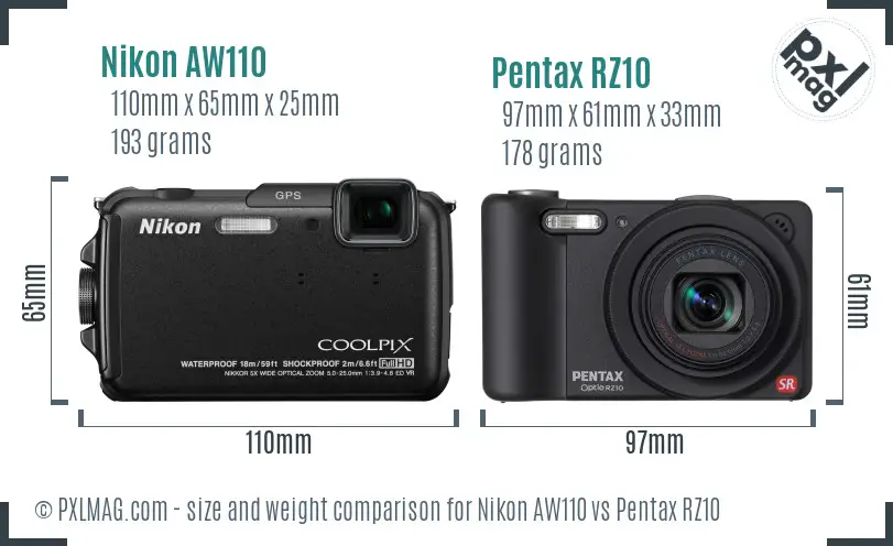 Nikon AW110 vs Pentax RZ10 size comparison