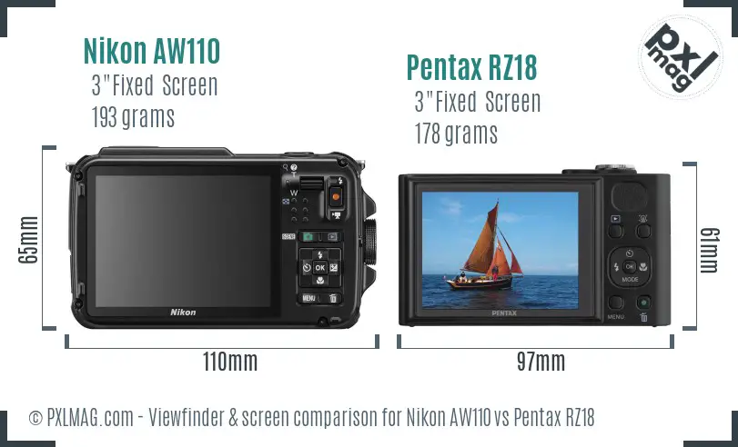 Nikon AW110 vs Pentax RZ18 Screen and Viewfinder comparison