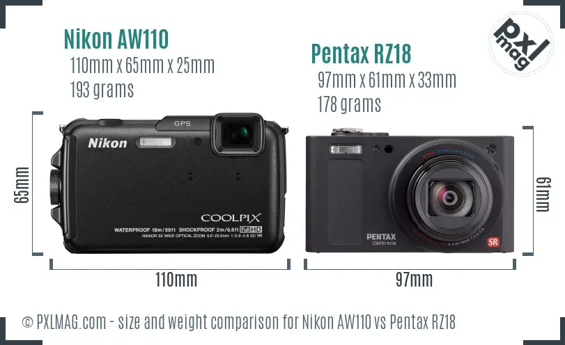 Nikon AW110 vs Pentax RZ18 size comparison