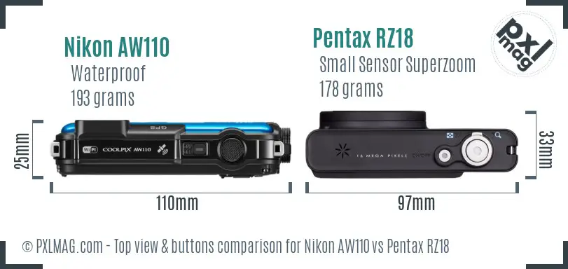Nikon AW110 vs Pentax RZ18 top view buttons comparison