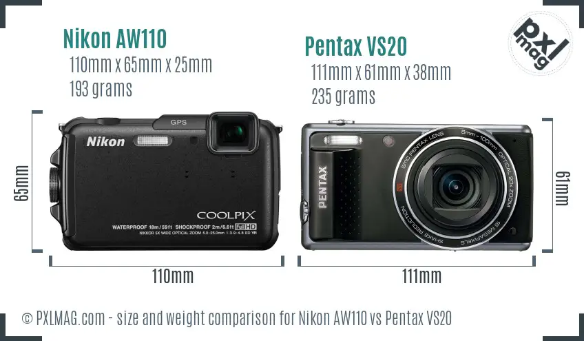 Nikon AW110 vs Pentax VS20 size comparison