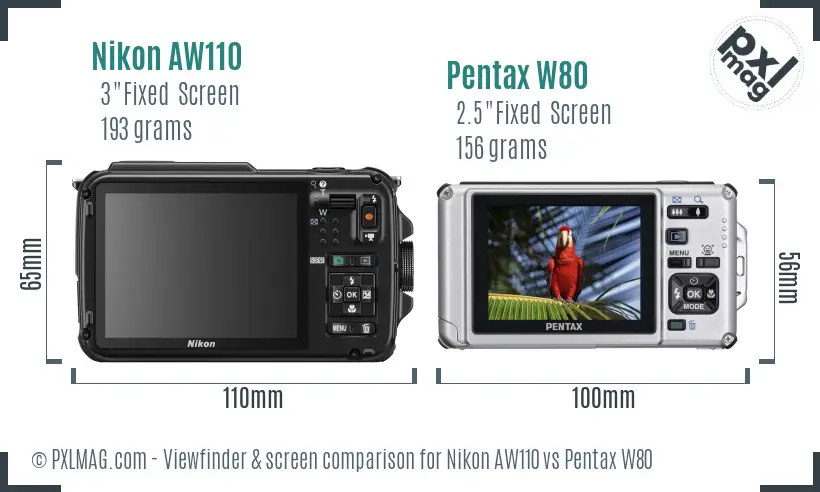 Nikon AW110 vs Pentax W80 Screen and Viewfinder comparison