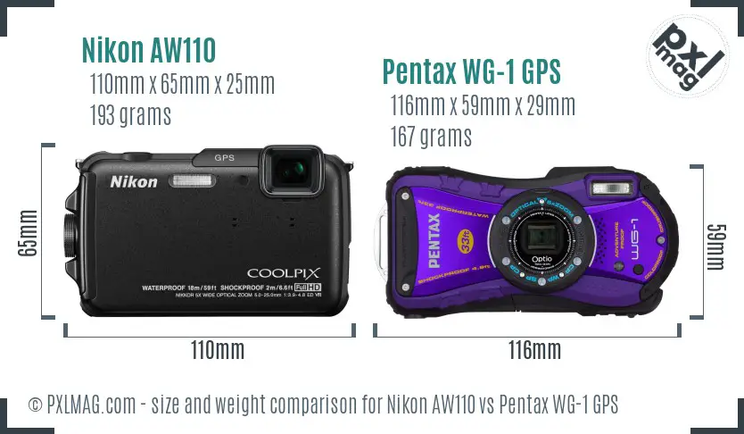 Nikon AW110 vs Pentax WG-1 GPS size comparison