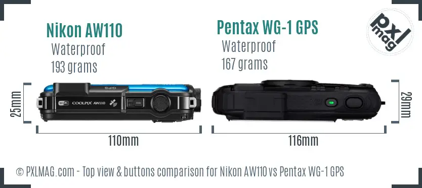 Nikon AW110 vs Pentax WG-1 GPS top view buttons comparison