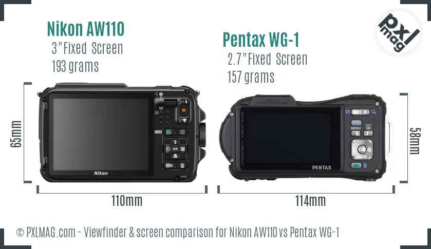 Nikon AW110 vs Pentax WG-1 Screen and Viewfinder comparison