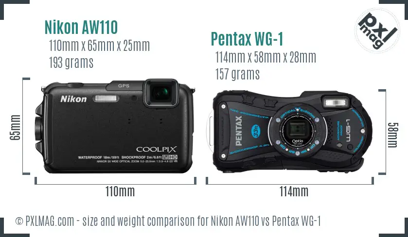 Nikon AW110 vs Pentax WG-1 size comparison