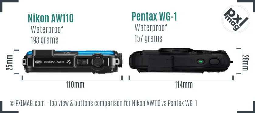 Nikon AW110 vs Pentax WG-1 top view buttons comparison