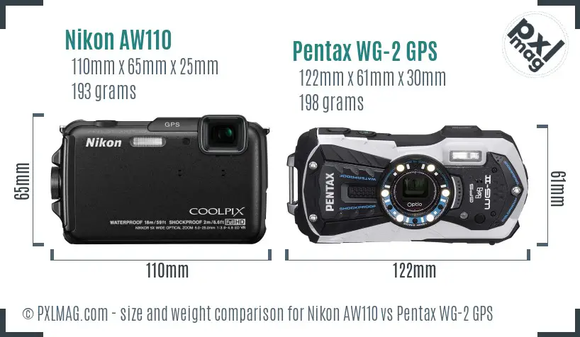 Nikon AW110 vs Pentax WG-2 GPS size comparison Nikon AW110 vs Pentax WG-2 GPS size comparison