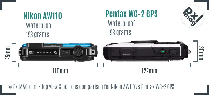 Nikon AW110 vs Pentax WG-2 GPS top view buttons comparison Nikon AW110 vs Pentax WG-2 GPS top view buttons comparison