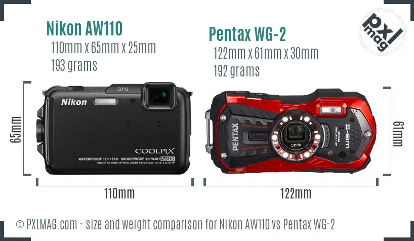 Nikon AW110 vs Pentax WG-2 size comparison