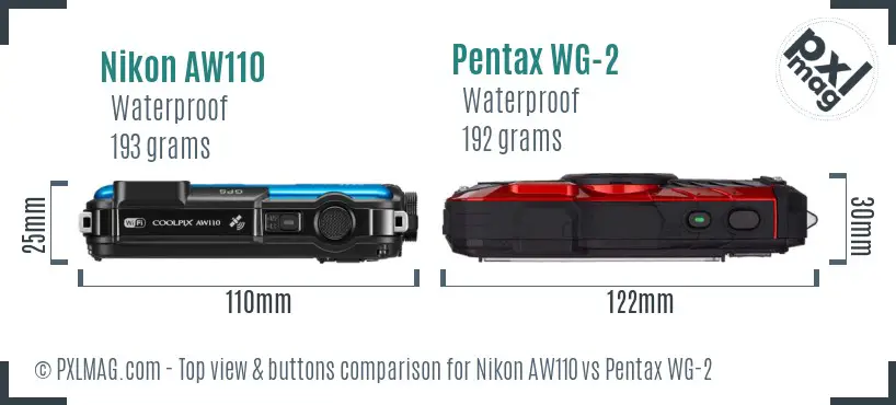 Nikon AW110 vs Pentax WG-2 top view buttons comparison