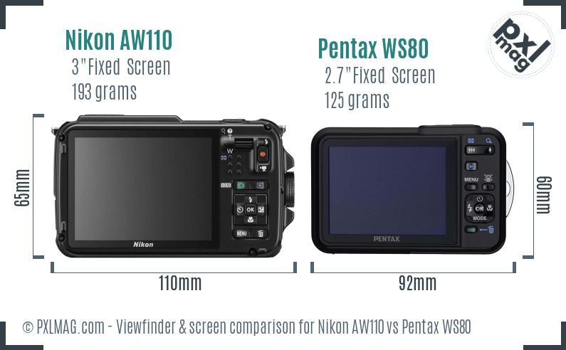 Nikon AW110 vs Pentax WS80 Screen and Viewfinder comparison