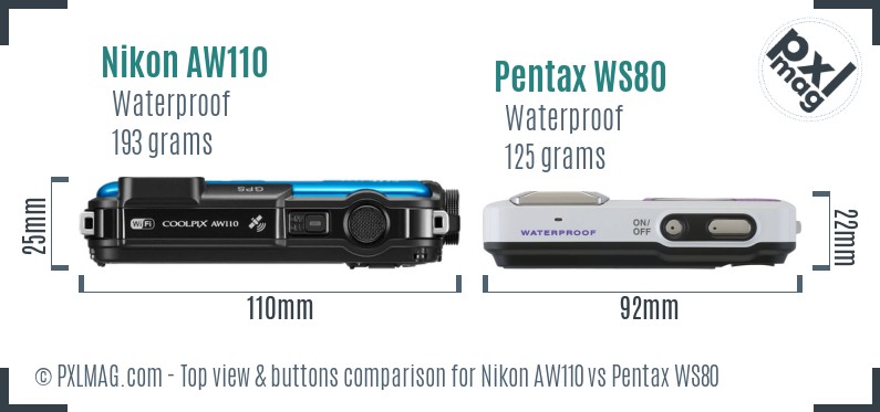 Nikon AW110 vs Pentax WS80 top view buttons comparison