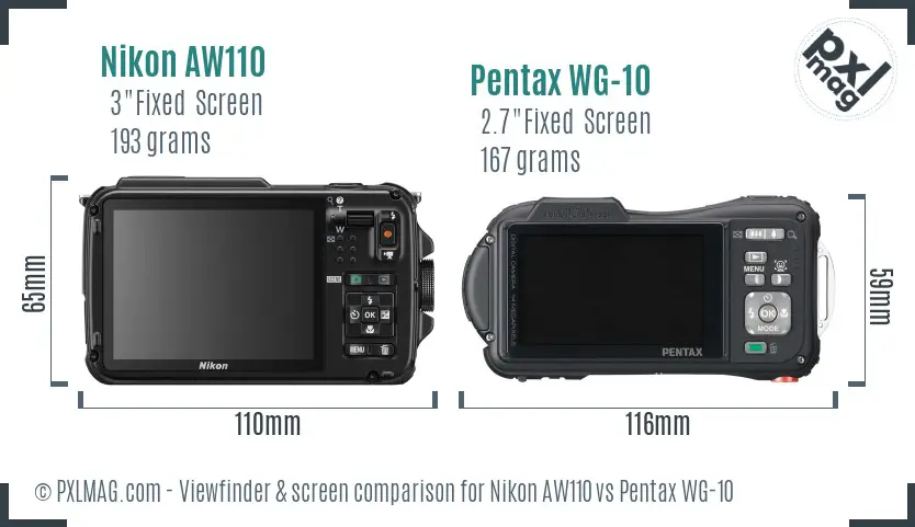 Nikon AW110 vs Pentax WG-10 Screen and Viewfinder comparison