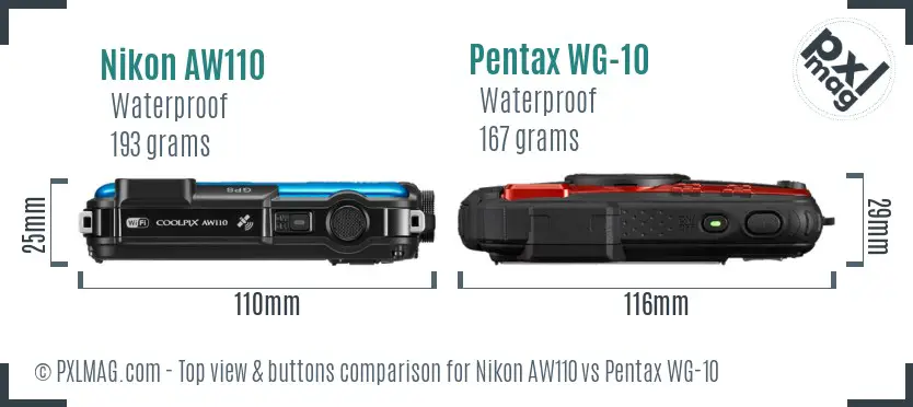 Nikon AW110 vs Pentax WG-10 top view buttons comparison