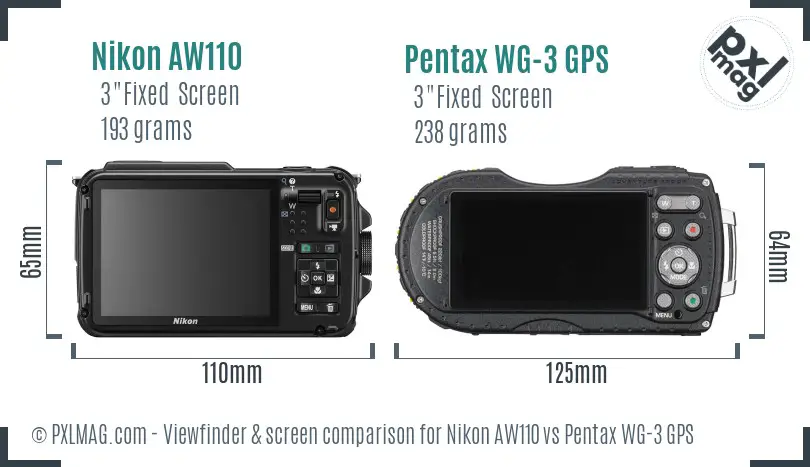 Nikon AW110 vs Pentax WG-3 GPS Screen and Viewfinder comparison
