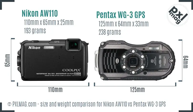 Nikon AW110 vs Pentax WG-3 GPS size comparison