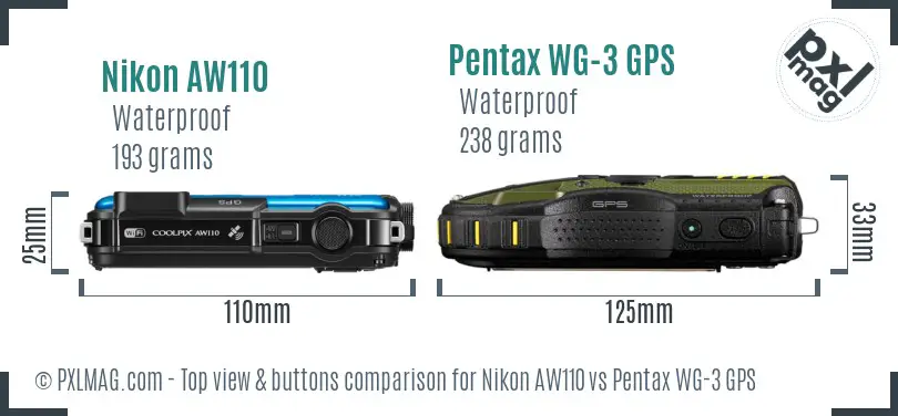 Nikon AW110 vs Pentax WG-3 GPS top view buttons comparison