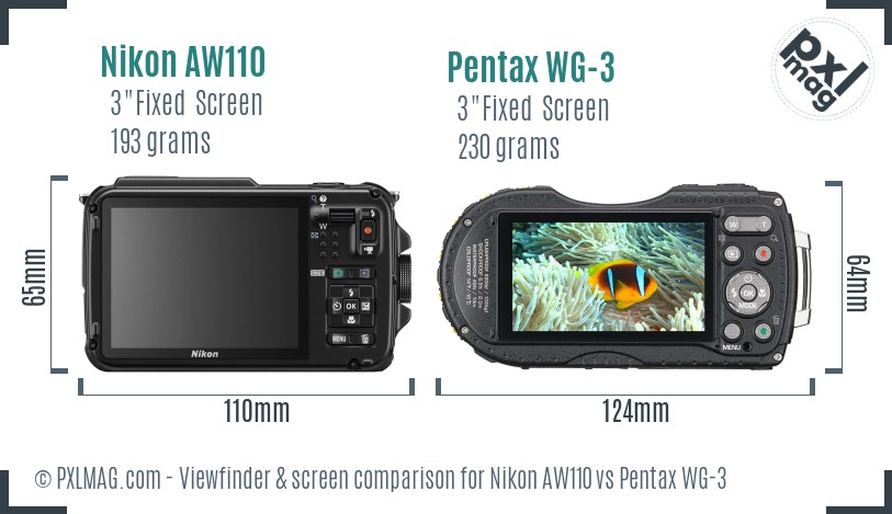 Nikon AW110 vs Pentax WG-3 Screen and Viewfinder comparison