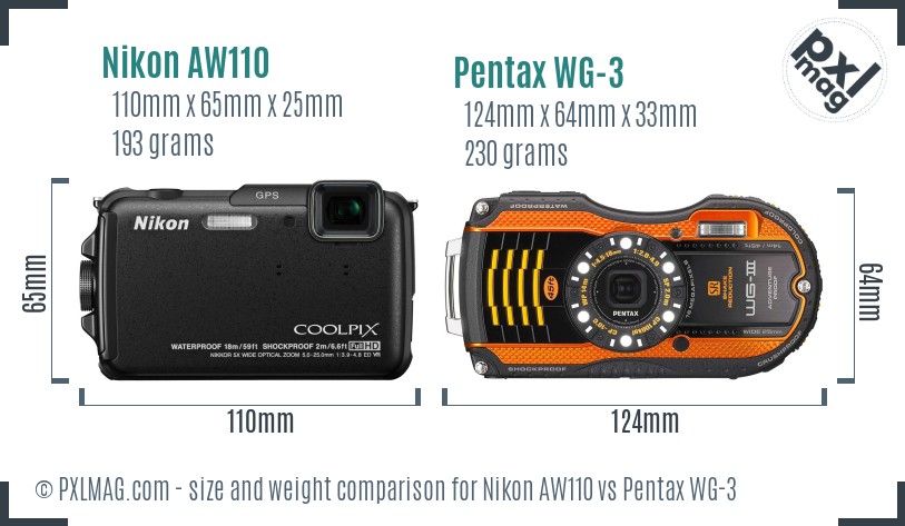Nikon AW110 vs Pentax WG-3 size comparison Nikon AW110 vs Pentax WG-3 size comparison
