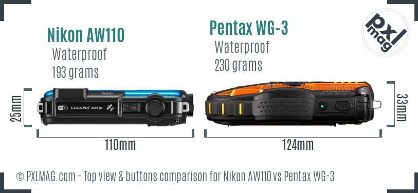Nikon AW110 vs Pentax WG-3 top view buttons comparison