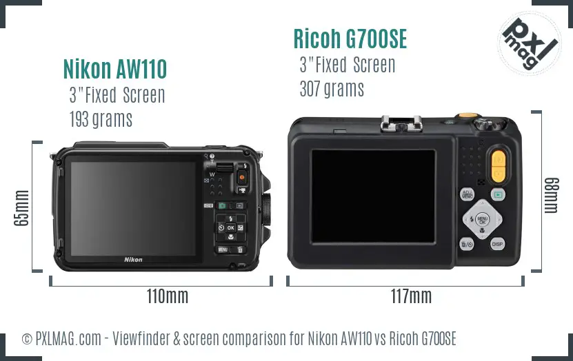 Nikon AW110 vs Ricoh G700SE Screen and Viewfinder comparison