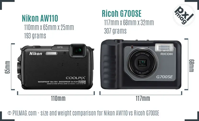 Nikon AW110 vs Ricoh G700SE size comparison